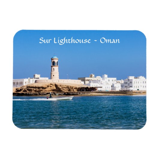 Op Lighthouse met vissersboot - Sur, Oman Magneet (Horizontaal)