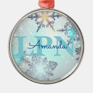 Op maat blauw gepersonaliseerde naam LPN  Metalen Ornament