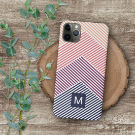 Op maat donkerblauw magenta rood oranje streeppatr iPhone 11 pro max hoesje