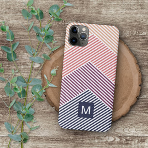 Op maat donkerblauw magenta rood oranje streeppatr iPhone 11 pro max hoesje