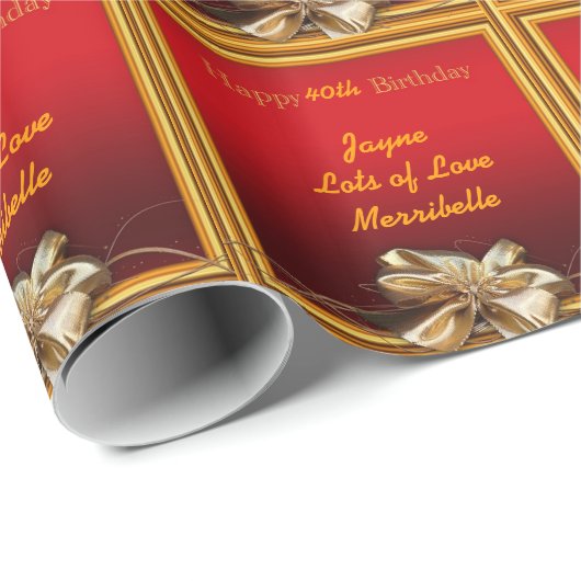 Op maat gemaakt 40e veertigste verjaardag rood gou cadeaupapier (Rol Hoek)
