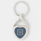 Op maat gemaakt blauwe en vanille omlijst monogram sleutelhanger (Voorkant)