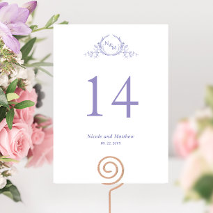 Op maat gemaakt, chic paars monogram trouwtafelnum