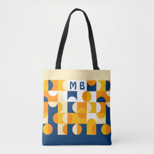 Op maat gemaakt donkerblauw zonnig geel retro art draagtas