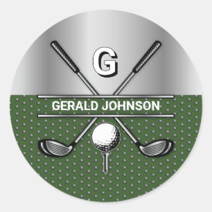 Op maat gemaakt elegant golf monogram logo ronde sticker