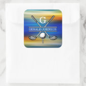 Op maat gemaakt elegant golf monogram ontwerp vierkante sticker (Tas)