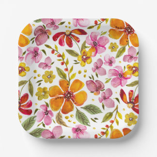 Op maat gemaakt Finally Spring Watercolor Floral Papieren Bordje