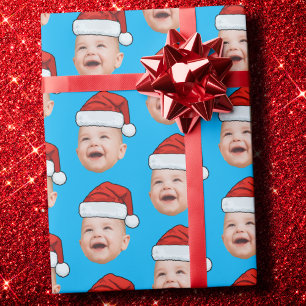 Op maat gemaakt gezichtsfoto Kerstman Hoed Kerstmi Cadeaupapier