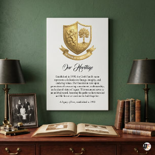 Op maat gemaakt gouden familiewapen erfgoed crest canvas afdruk