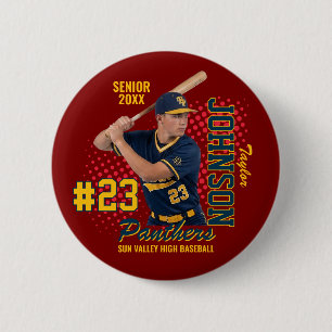 Op maat gemaakt honkbalteamfoto voor seniorennacht ronde button 5,7 cm