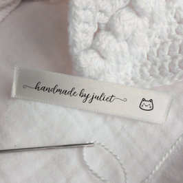Op maat gemaakt icoon knip en naai satijnen label lint
