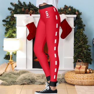 Op maat gemaakt kerst rood zwart wit patroon monog leggings