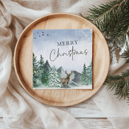 Op maat gemaakt kerstgroen waterverf dennenbos servet