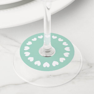 Op maat gemaakt kleur turquoise hart ontwerp wijn wijnglaslabel
