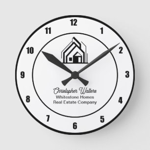 Op maat gemaakt logo voor makelaar van onroerend g ronde klok
