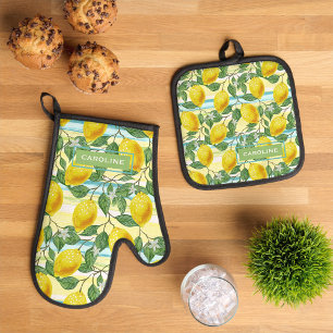 Op maat gemaakt Mediterraan zomer citroen fruit pa Ovenwant & Pannenlap Set