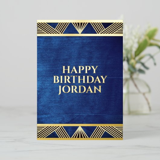 Op maat gemaakt modern houten navyblauw mannenverj folie uitnodiging (Staand Voorkant)