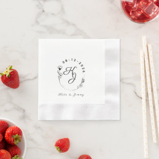 Op maat gemaakt monogram naam & datum elegante tro servet