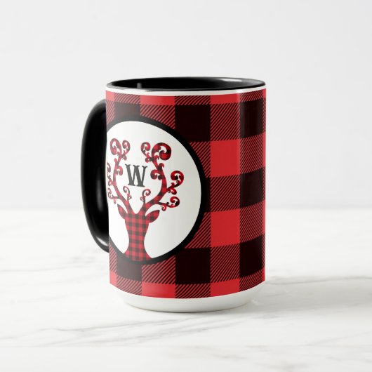 Op maat gemaakt monogram plaid rendier vakantie ko mok (Voorkant links)