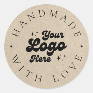 Op maat gemaakt nep-kraft zakelijk logo handgemaak ronde sticker