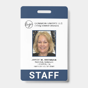 Op maat gemaakt personeel marineblauw logo foto ID Badge