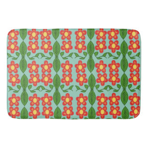 Op maat gemaakt rood folk art bloem- en bladpatroo badmat