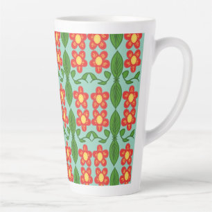 Op maat gemaakt rood folk art bloem- en bladpatroo latte mok