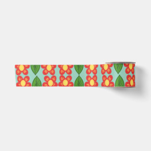 Op maat gemaakt rood folk art bloem- en bladpatroo lint