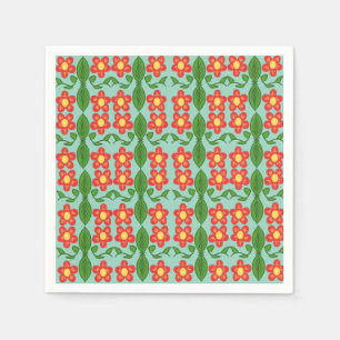 Op maat gemaakt rood folk art bloem- en bladpatroo servet