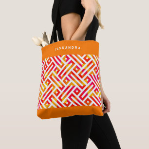 Op maat gemaakt rood roze oranje geel retro kunstp draagtas