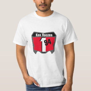 Op maat gemaakt startnummerplaat met naam voor mot t-shirt