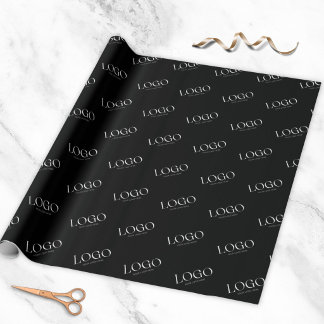Op maat gemaakt zwart bedrijfslogo patroon promoti cadeaupapier
