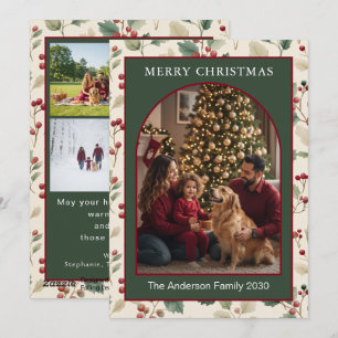 Op maat gemaakte 5-foto kerstkaart Boog Groen Rood