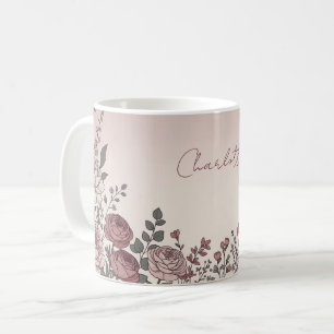 Op maat gemaakte aquarel pioen botanisch ontwerp koffiemok