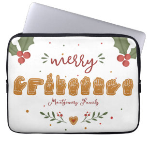 Op maat gemaakte ASL Prettig Kerst Gingerbread han Laptop Sleeve