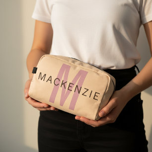 Op maat gemaakte beige monogram make-uptas voor me toilettasje