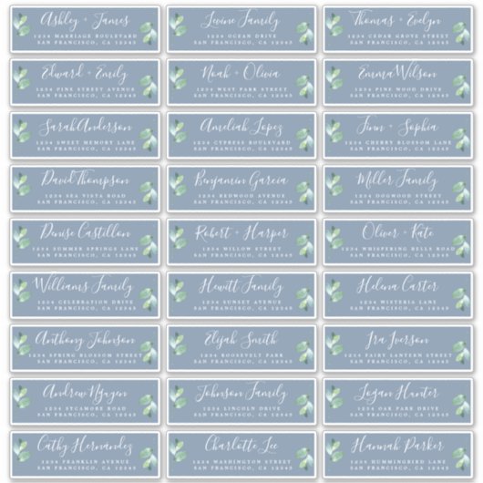 Op maat gemaakte blauwe adreslabels voor trouwgast sticker (Voorkant)