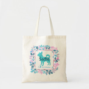 Op maat gemaakte blauwe Chihuahua-tas met foto Tote Bag