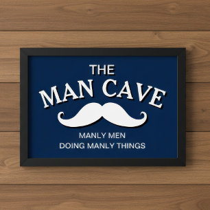 Op maat gemaakte blauwe grappige man cave bord poster