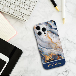 Op maat gemaakte blauwe marmeren telefoonhoes met iPhone 16 pro max hoesje