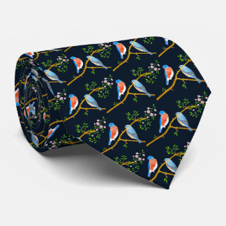 Op maat gemaakte blauwe vogels donkere blauwe stro stropdas