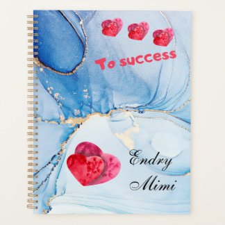 Op maat gemaakte blauwe Wetercolor planner met rod