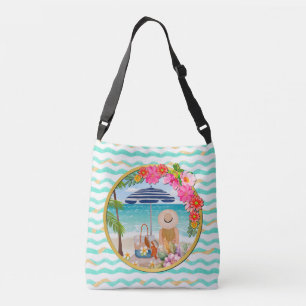 Op maat gemaakte bloem met gouden cirkel op een ge crossbody tas