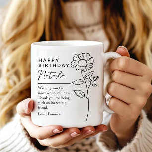 Op maat gemaakte bloemenscript geboortemug cadeau koffiemok
