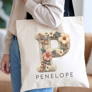 Op Maat Gemaakte Bloemige Initiaal Alphabet Verlov Tote Bag