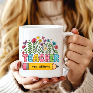 Op maat gemaakte Boho Wilde Bloemen Docenten Mok, Koffiemok