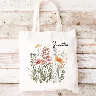 Op maat gemaakte boodschappentas met wilde bloemen tote bag