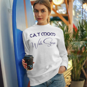 Op maat gemaakte Cat Mom Blauwe Script Grappige Hu Trui