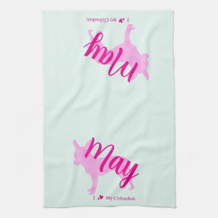 Op maat gemaakte Chihuahua Silhouet Roze Mint Hond Theedoek