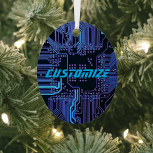 Op maat gemaakte Cyber Blue PCB-printplaat Tech-ku Metalen Ornament